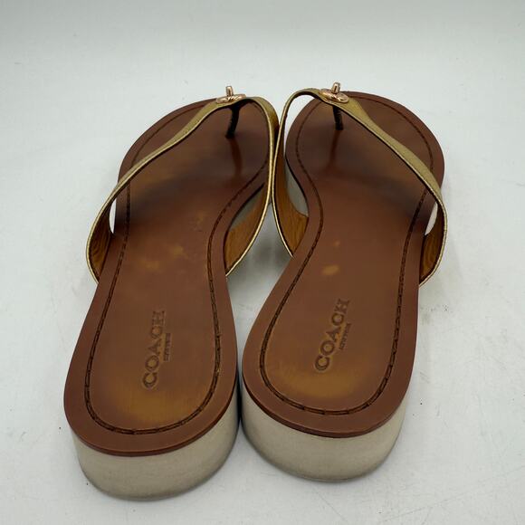 Coach Gold Shelly Leather Thong Flip Flop Sandals Size 9 - Picture 6 of 8